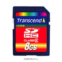 Transcend SDHC Card 8GB, Class 2. Transcend