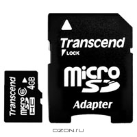 Transcend microSDHC Card 4Gb, Class 6. Transcend
