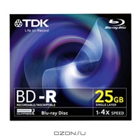 TDK BD-R Blu-Ray, 25Gb, 4x, 1 шт, jewel (BD-R25JC4EB)
