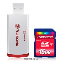 Transcend SDHC Class 2 + Card Reader P2 16GB. Transcend
