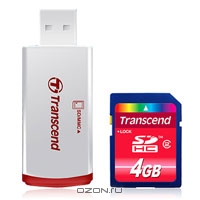 Transcend SDHC Class 2 + Card Reader P2 4GB