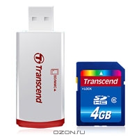 Transcend SDHC Class 6 + Card Reader P2 4GB