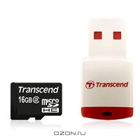 Transcend MicroSDHC class 2 + Card Reader P3 16GB. Transcend