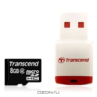 Transcend MicroSDHC class 2 + Card Reader P3 8GB. Transcend
