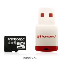 Transcend MicroSDHC class 6 + Card Reader P3 4GB. Transcend