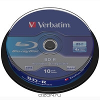 Verbatim BD-R 25GB, 4x, 10шт, Cake Box, (43689)