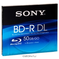 Sony BD-R 50GB, 2x, 1шт, Jewel Case, DualLayer, (BNR50AV)