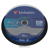 Verbatim BD-R 25GB, 6x, 10шт, Cake Box, (43742)